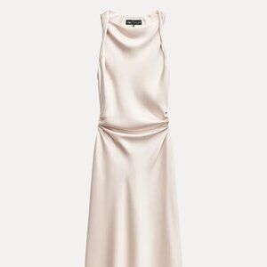 Zara Ruched Satin Effect Midi Dress Size XL New w/o Tag